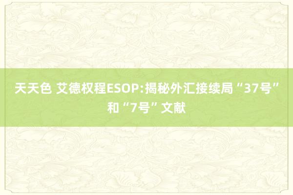 天天色 艾德权程ESOP:揭秘外汇接续局“37号”和“7号”文献