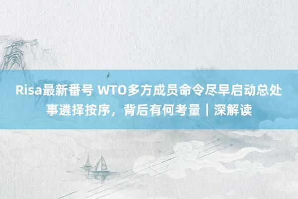Risa最新番号 WTO多方成员命令尽早启动总处事遴择按序，背后有何考量｜深解读